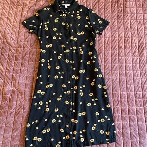 POPSUGAR Black Midi Dress with Yellow Floral Print